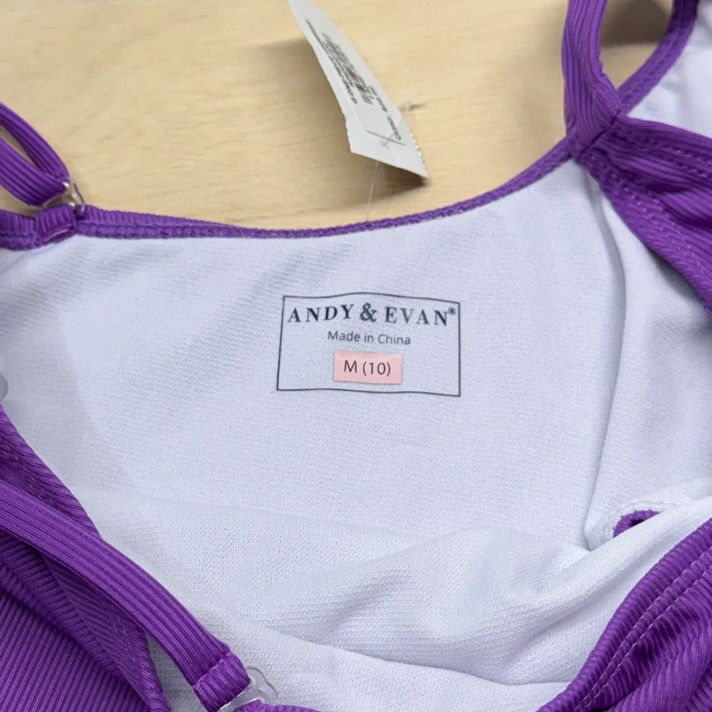 Andy & Evan‎ Girls Purple Ribbed One Piece Swimsuit Cutout Size M 10 NWT